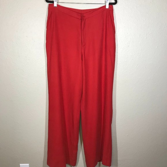 Lauren Ralph Lauren Rust Orange High Rise Wide Leg 32" Inseam 100% Silk Pant - Picture 1 of 11